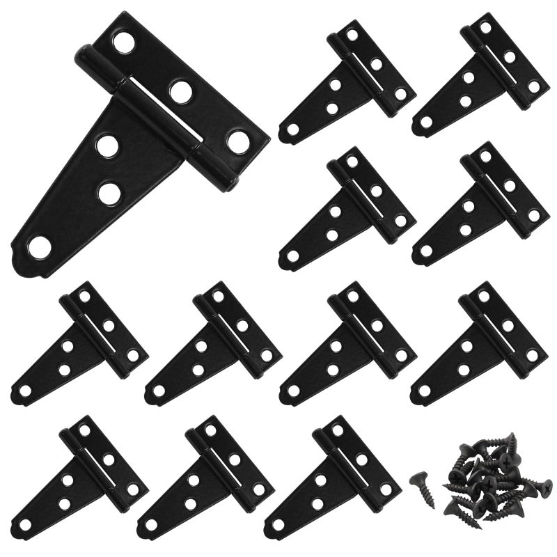 Murtenze 12Pack 2 Inch Black T-Strap Shed Hinge,Barn Door Hinges Heavy Duty Gate Strap Hinge T Hinges for Barn Door, Shed or Wooden Fences - Image 1